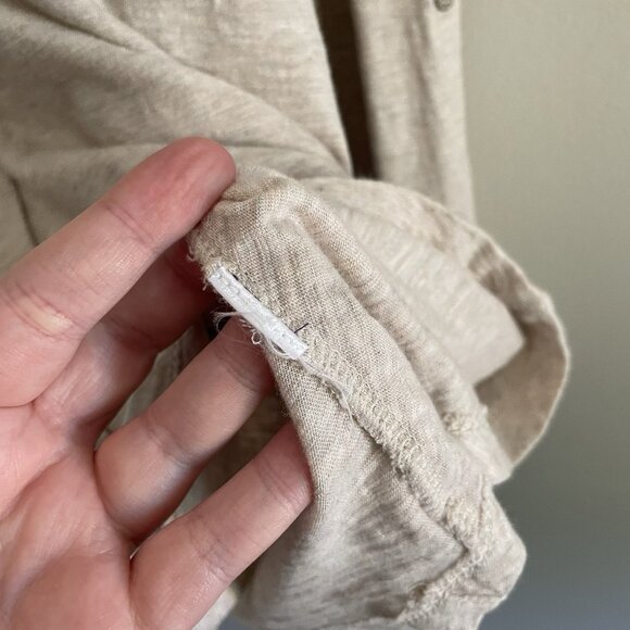 J.Jill Women XL Oatmeal Jersey Slub Roll Tab Sleeves V-Neck Button Up Top - Picture 8 of 9